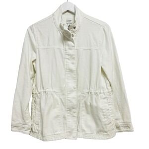 J Crew Jacket Womens‎ Small White Cotton Anorak Utility Full Zip Pockets Casual